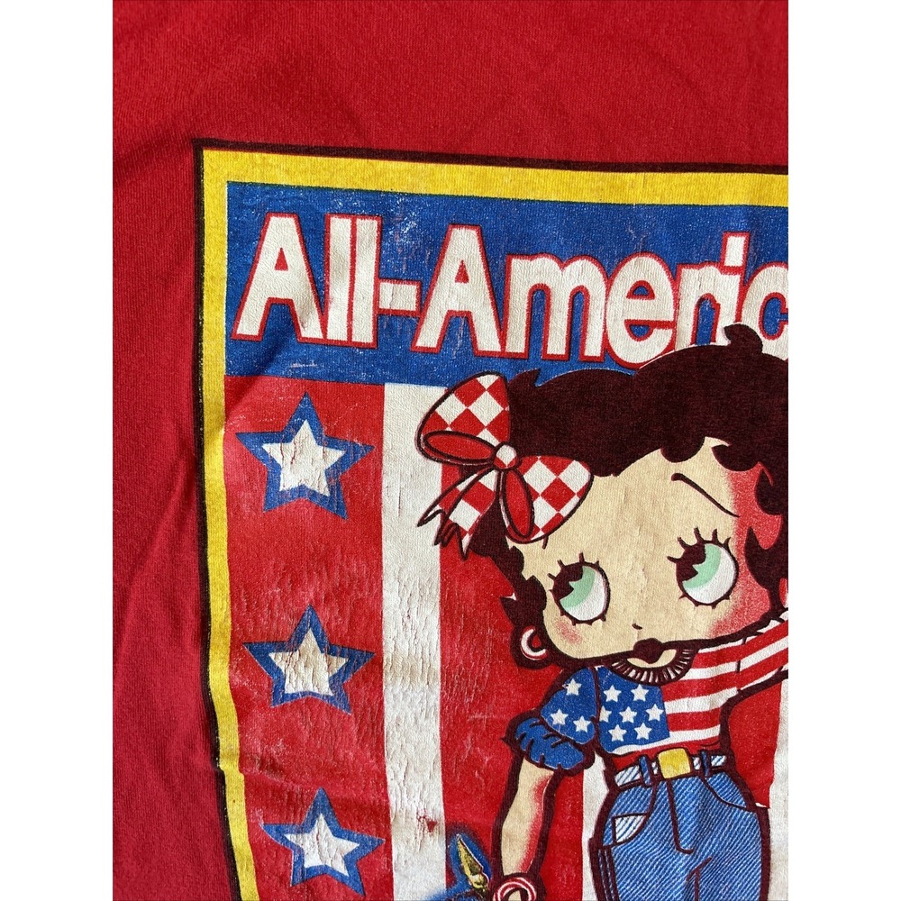 VTG Betty Boop Shirt All American Betty Flag Cartoon 90s USA XL Grunge RARE‎ - Picture 2 of 13